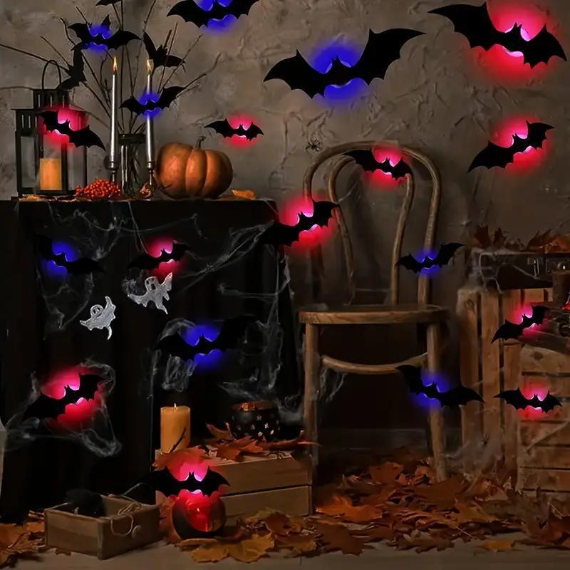 Bougerv 3D Bat Design LED Wall Stickers - Set of 12 or 24 for Halloween and Festive Decor with Effortless Installation