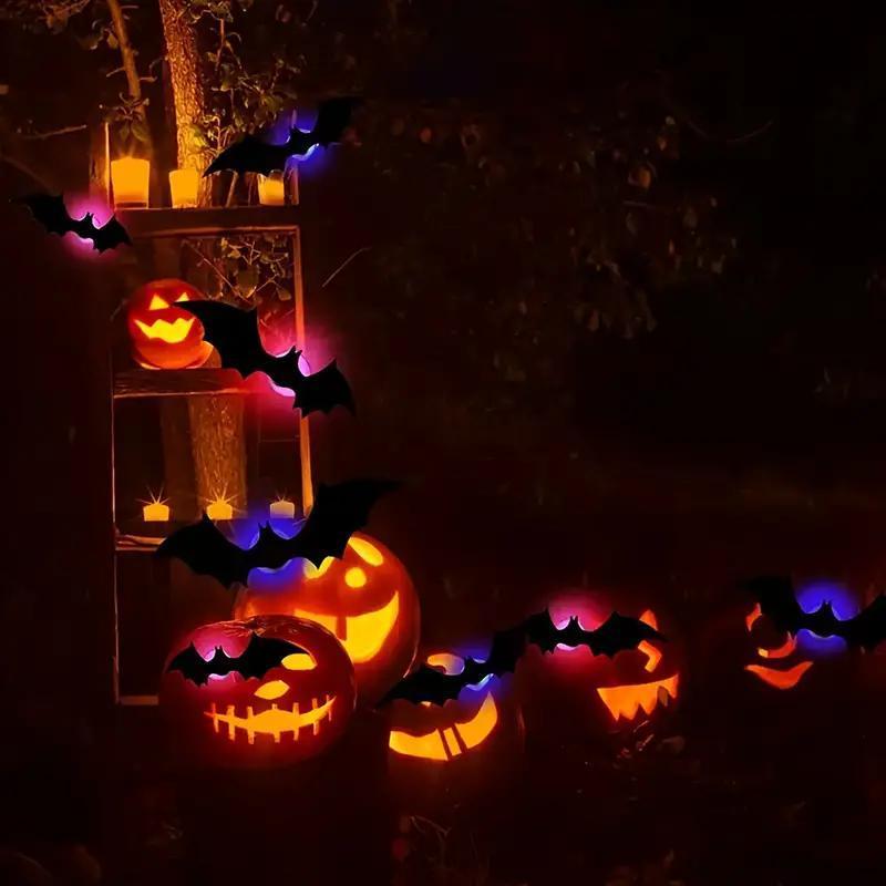 Bougerv 3D Bat Design LED Wall Stickers - Set of 12 or 24 for Halloween and Festive Decor with Effortless Installation