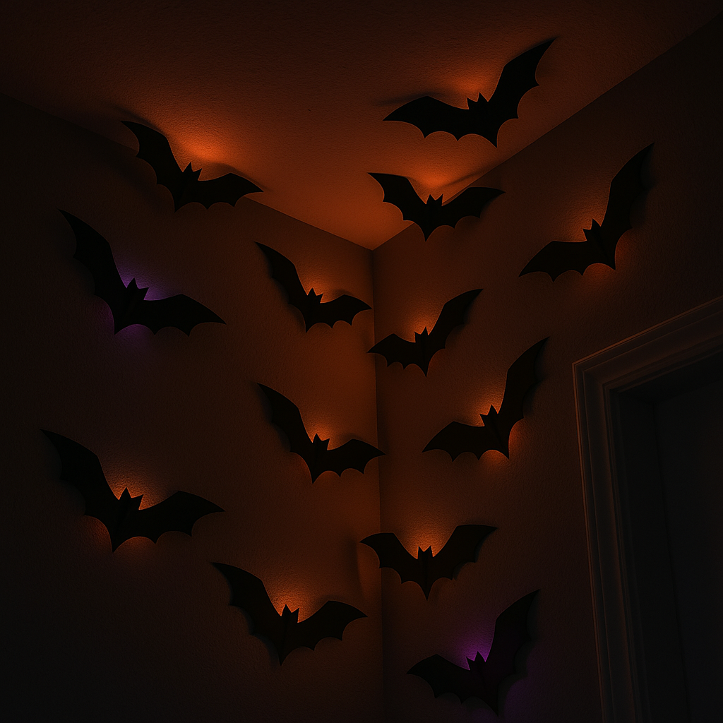 3D Bat Design LED Wall Stickers for Halloween and Festive Decor with Effortless Installation